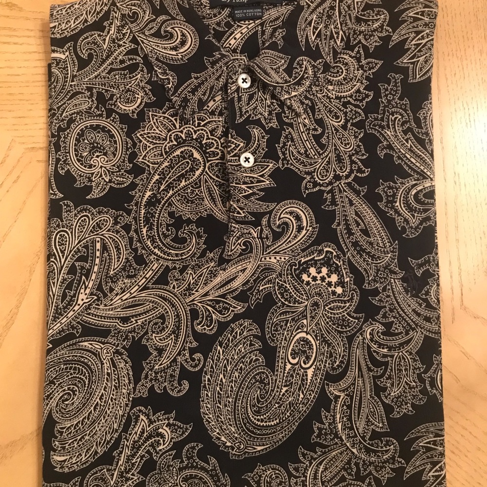 Polo by Ralph Lauren VINTAGE Men’s L Short Sleeve Shirt Black and White Pasley’s